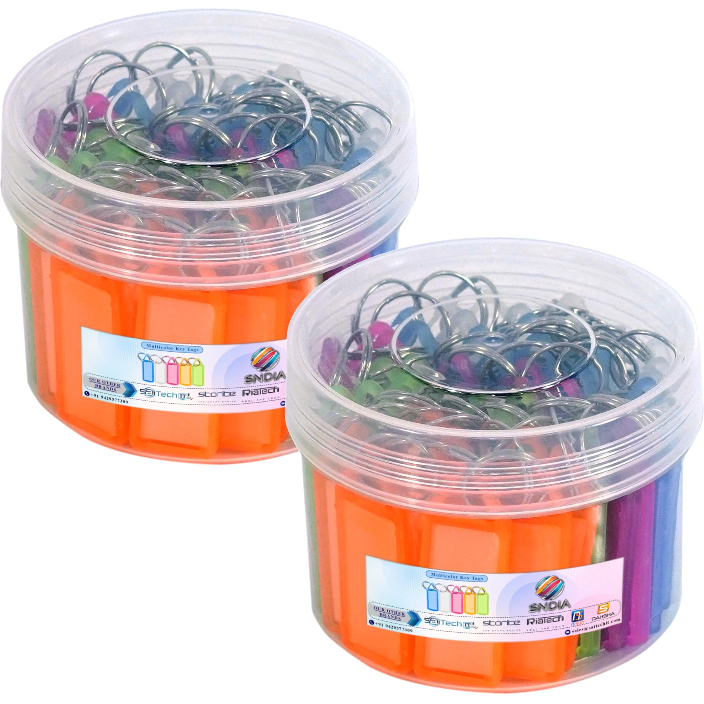 SNDIA 100 Pcs Multicolor Keyring & Keychain with Name Tag Labels Plastic Multicolor Assorted Keychain with Two Side Id Label and Split Ring for Office, Home Key