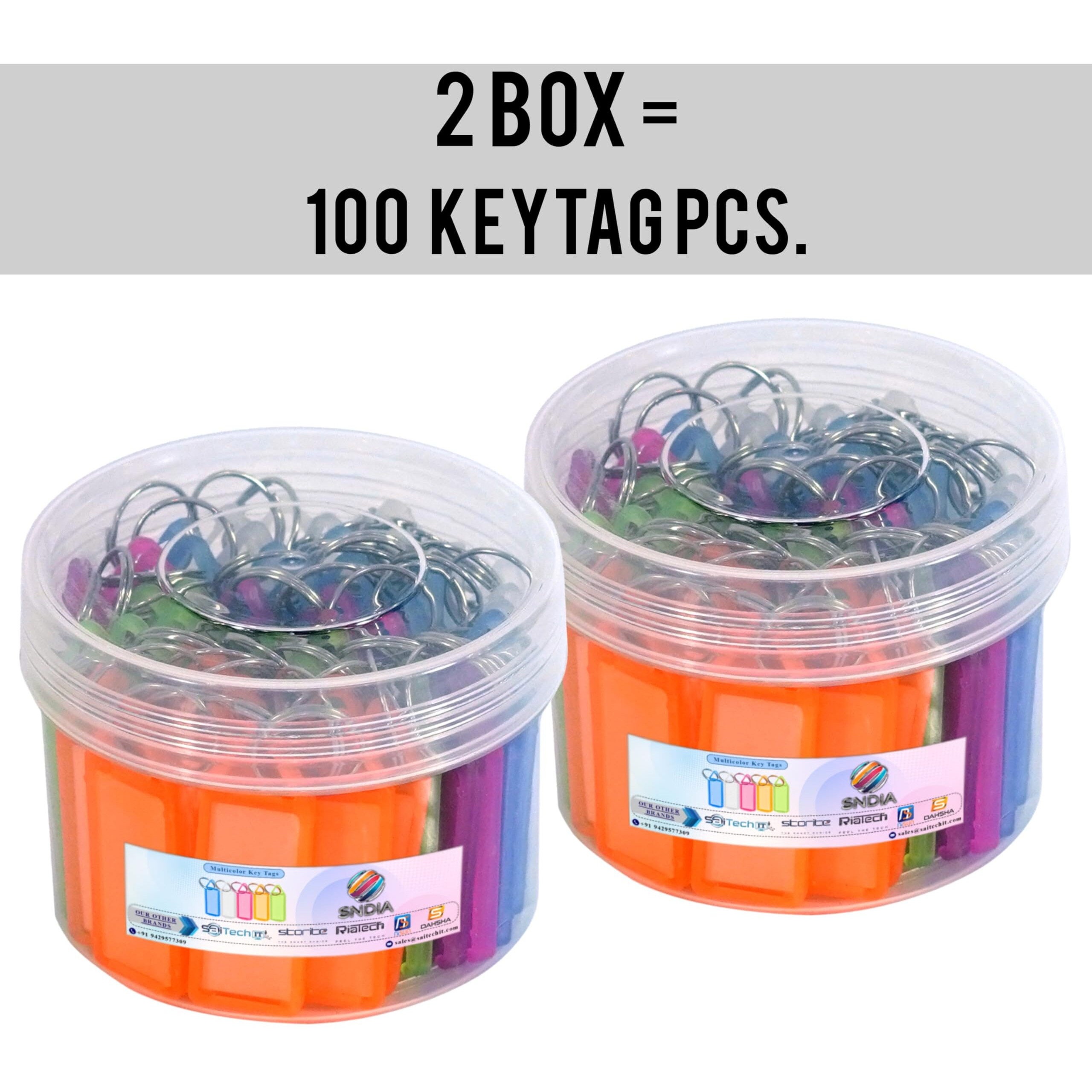 SNDIA 100 Pcs Multicolor Keyring & Keychain with Name Tag Labels Plastic Multicolor Assorted Keychain with Two Side Id Label and Split Ring for Office, Home Key