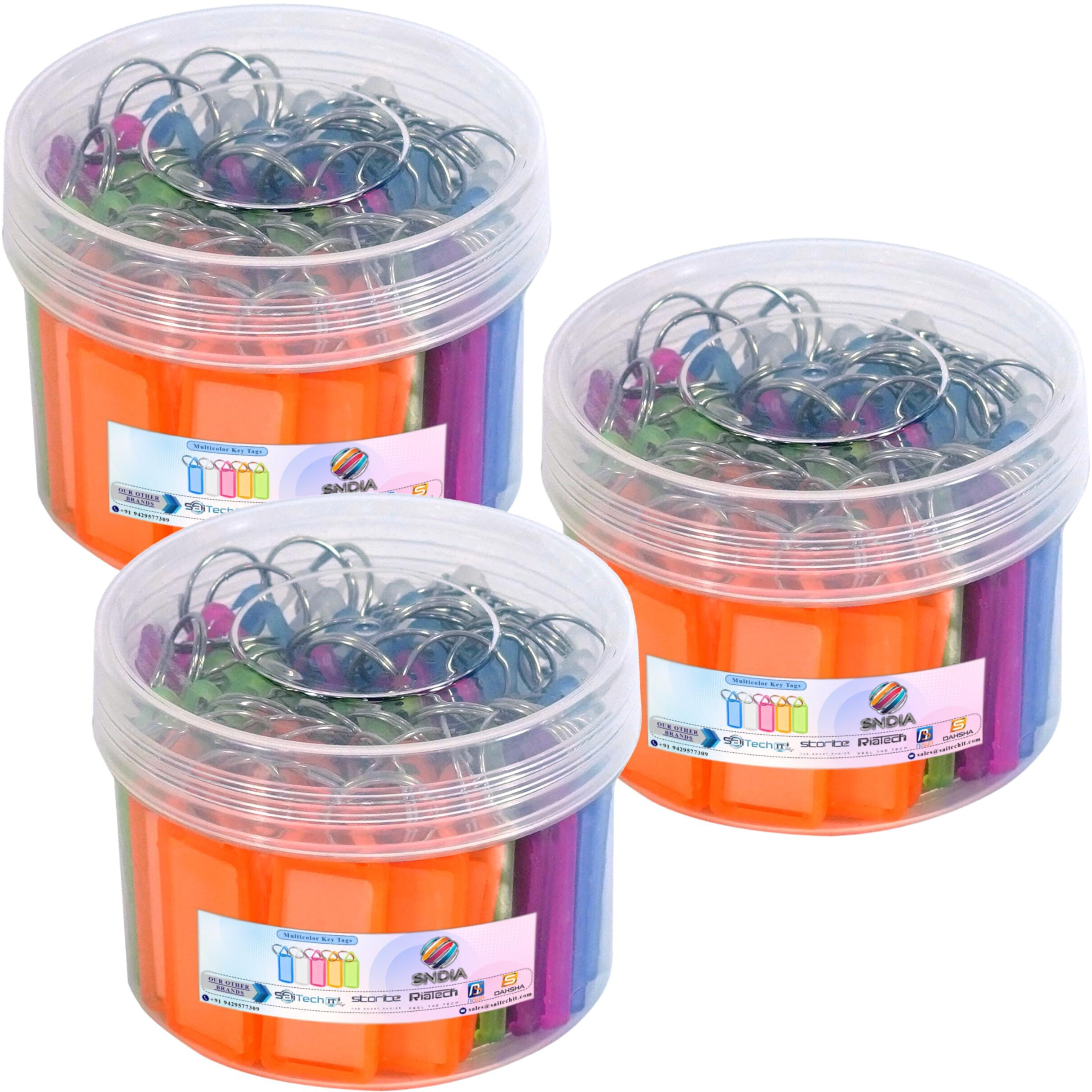 SNDIA Plastic 150 Pcs Key Tag Multicolor Keyring & Keychain With Name Tag Labels Assorted Keychain With Two Side Id Label And Split Ring For Office, Home Key