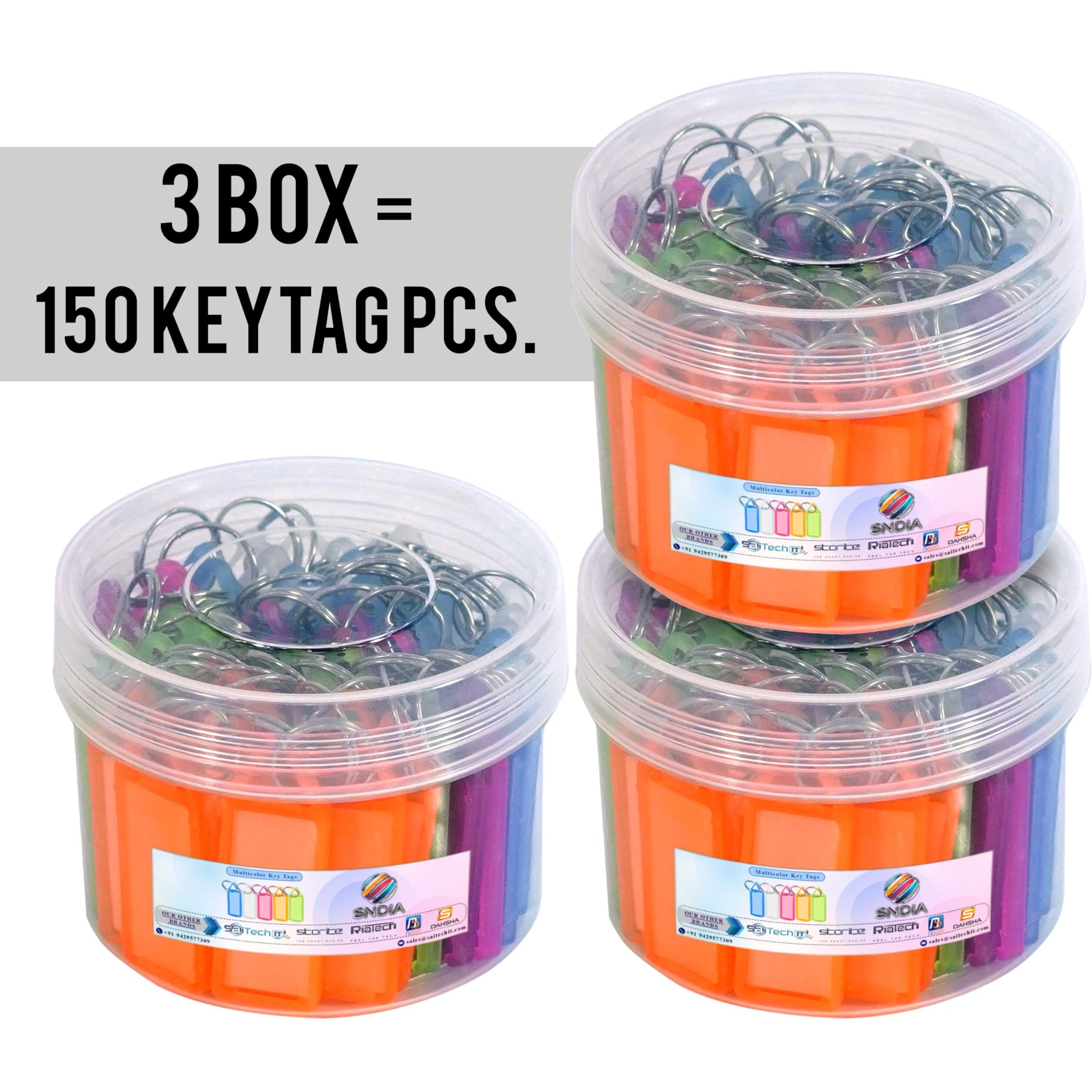 SNDIA Plastic 150 Pcs Key Tag Multicolor Keyring & Keychain With Name Tag Labels Assorted Keychain With Two Side Id Label And Split Ring For Office, Home Key