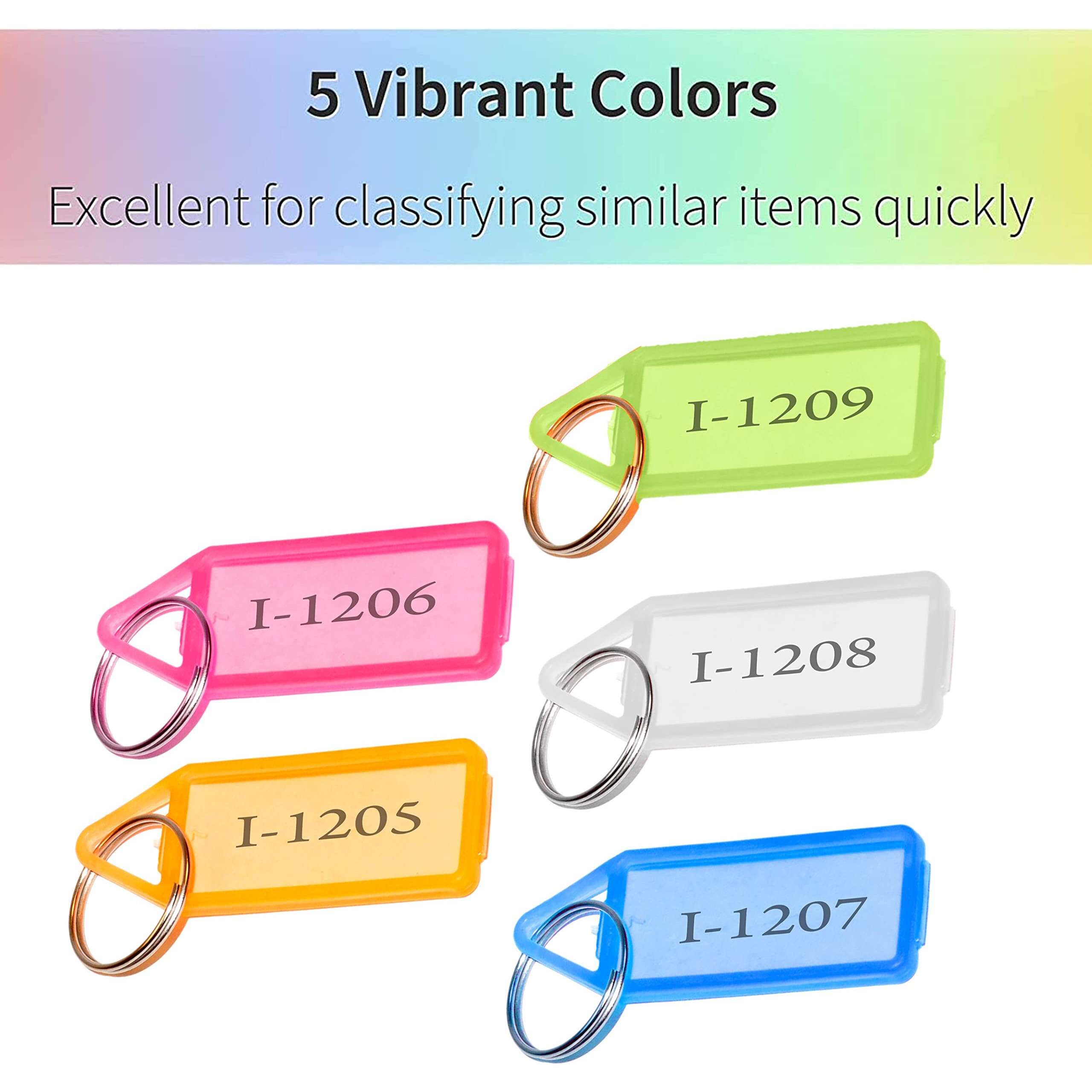 SNDIA Plastic 150 Pcs Key Tag Multicolor Keyring & Keychain With Name Tag Labels Assorted Keychain With Two Side Id Label And Split Ring For Office, Home Key