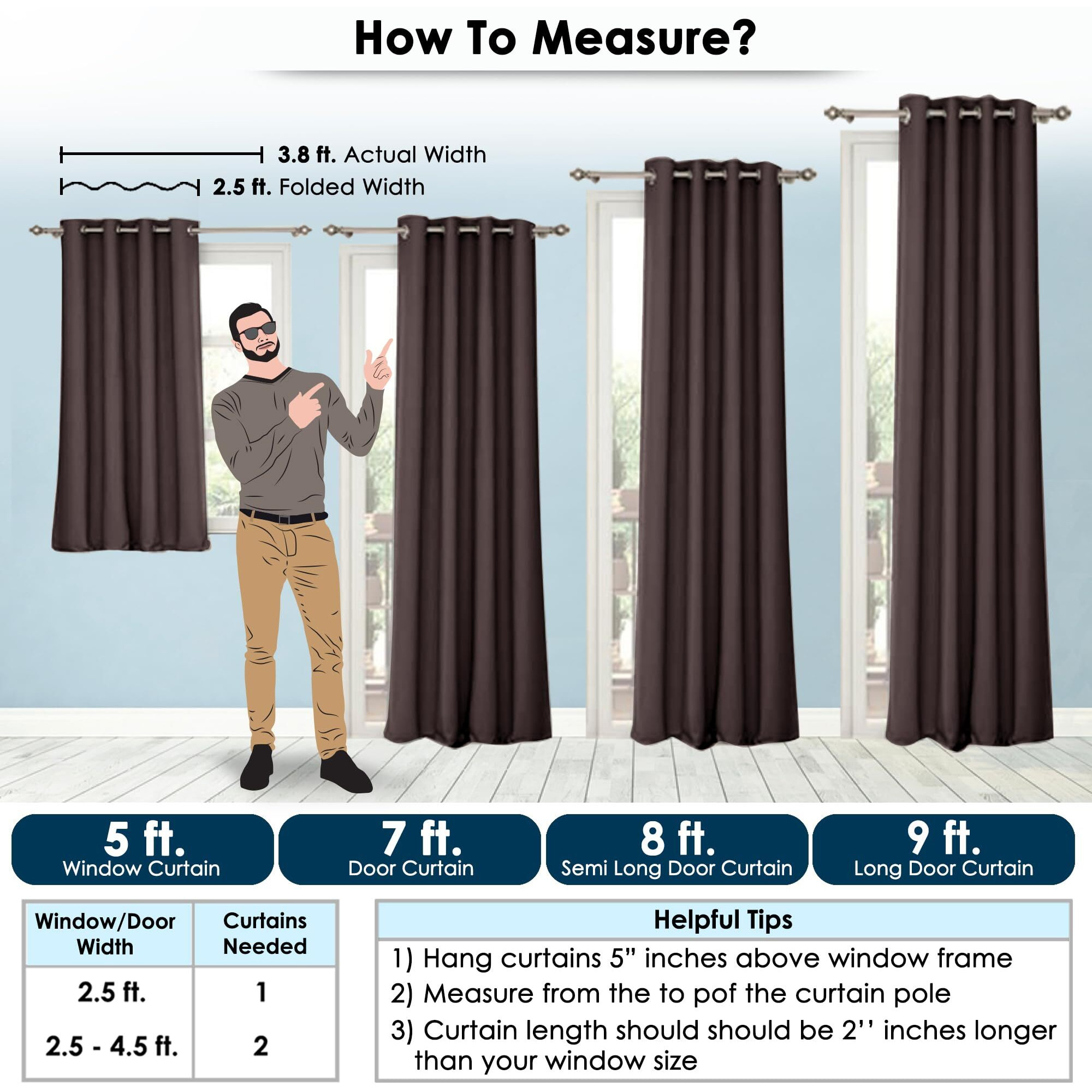 Story@Home Blackout Long Door Curtains 9 Feet Set of 2 | Plain Printed | 97% Room Darkening | Thermal Insulated Curtains | Curtain for Living Room | (116 x 275 cm, Dark Brown) | Perfect for Home Decor