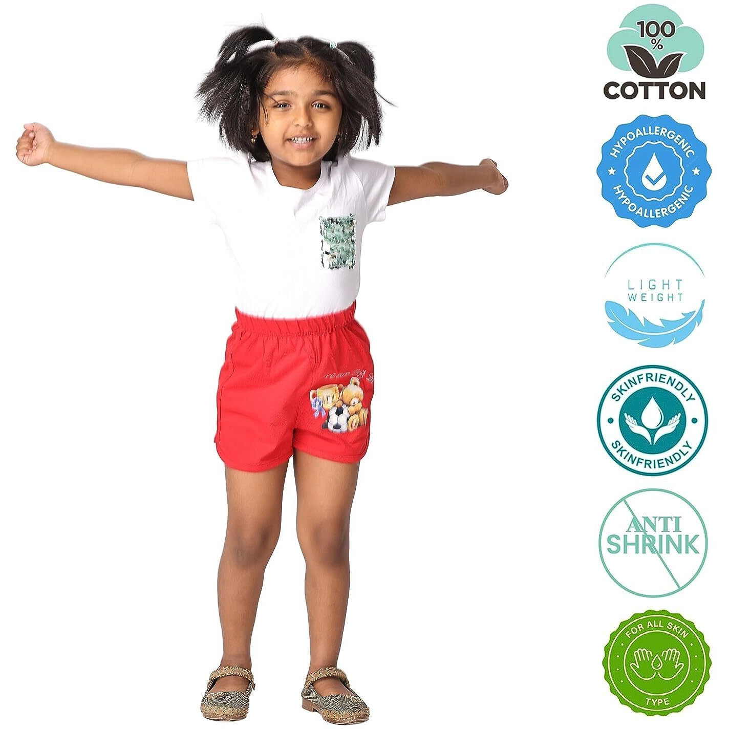 TotzTouch Baby |Kids Girls Regular Shorts Soft Cotton with Cute Animal Prints Combo Pack of 5 Multicolored Age 3 to 4 Years