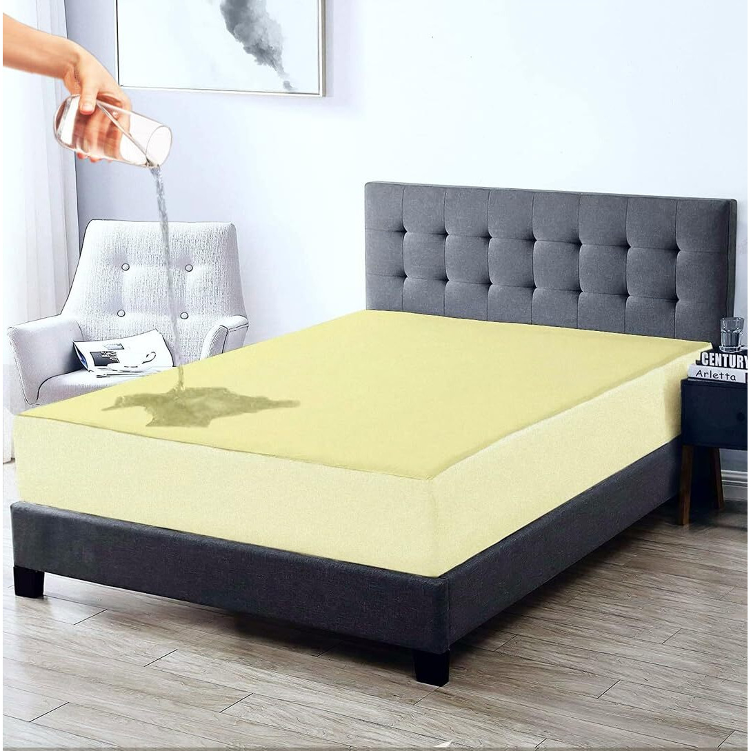 Trance Home Linen Premium 220 GSM+ 72  x 72  Cotton Terry Waterproof Mattress Protector | Elasticated Fitted Style Non-Toxic Bed Protector | Mattresses Cover (72x72 inch | 6x6 feet_ Yellow)