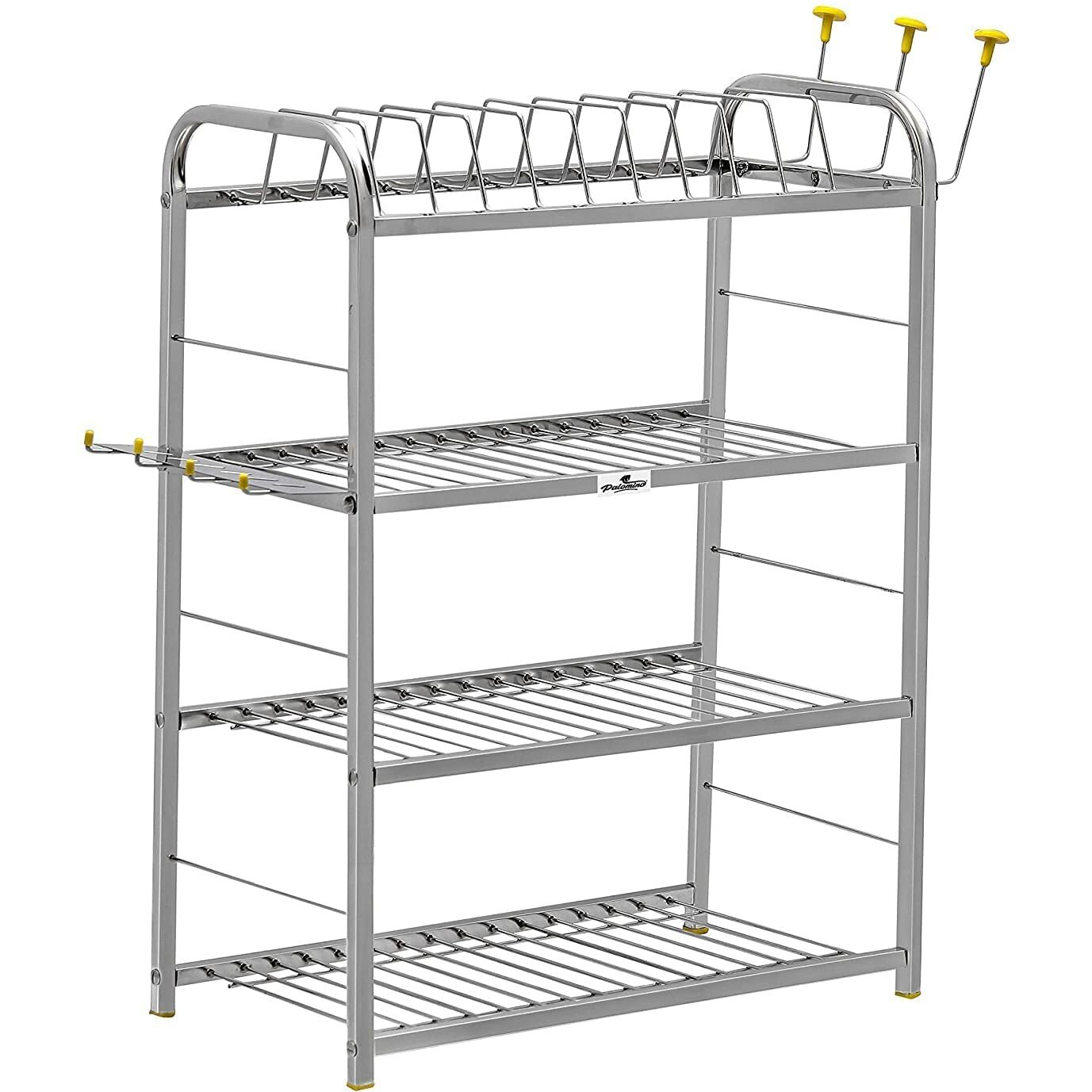 Palomino Stainless Steel 4 Shelf Wall Mount Kitchen Utensils Rack | Dish Rack with Plate & Cutlery Stand | Modular Kitchen Storage Rack | Kitchen Organizer (18x24 inches)