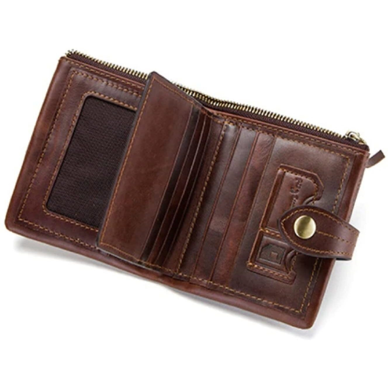 Contacts Men s Genuine Leather Wallet | RFID Blocking Card Holder Wallet for Men | 10 Card Slots, 1 ID Window| Stainless Steel Money Clip| Zip Coin Pocket