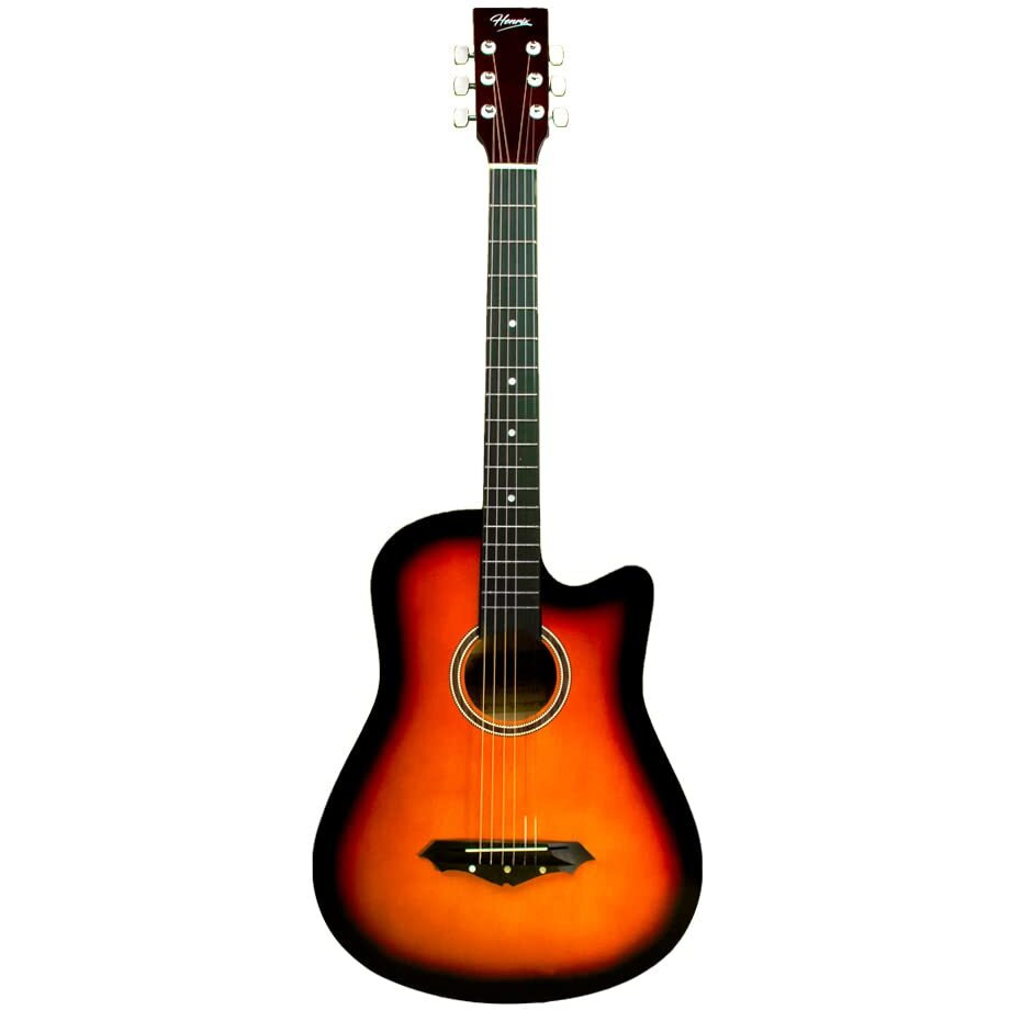 Henrix 38C 38 Inch Basswood Cutaway Acoustic Guitar With Dual Action Truss Rod, Gigbag, Picks, String Set, String Winder, Strap, Polishing Cloth & Ebook - Sunburst