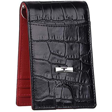 URBAN FOREST Eddy Black/Red Money Clip Leather Wallet for Men