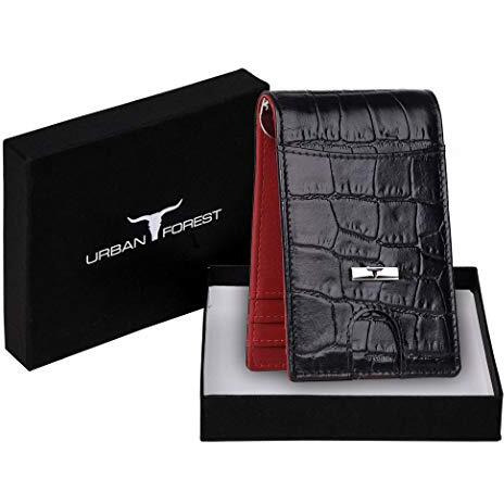 URBAN FOREST Eddy Black/Red Money Clip Leather Wallet for Men