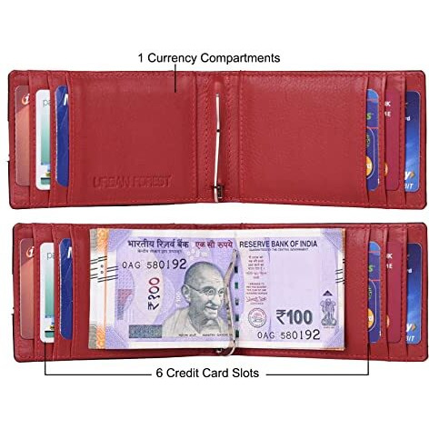 URBAN FOREST Eddy Black/Red Money Clip Leather Wallet for Men
