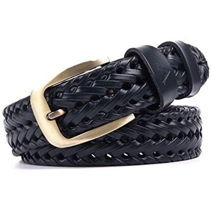 VOGARD Mens Braided Genuine Leather Original Branded Belt | Woven Leather Belt for Casual Pants with Brass Buckle| Micro Adjustable (Blue)