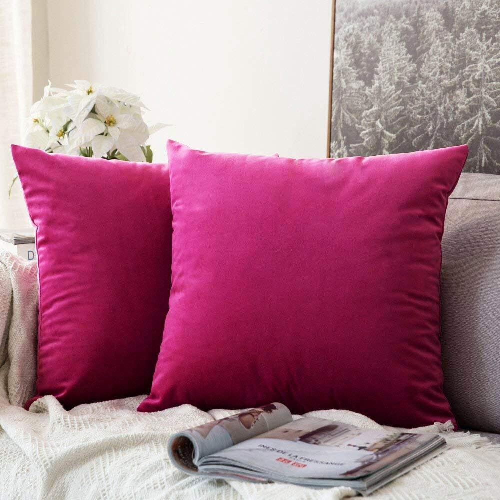 Khooti Velvet Cushion Cover, 10x10 (Pink)(Pack of 1)