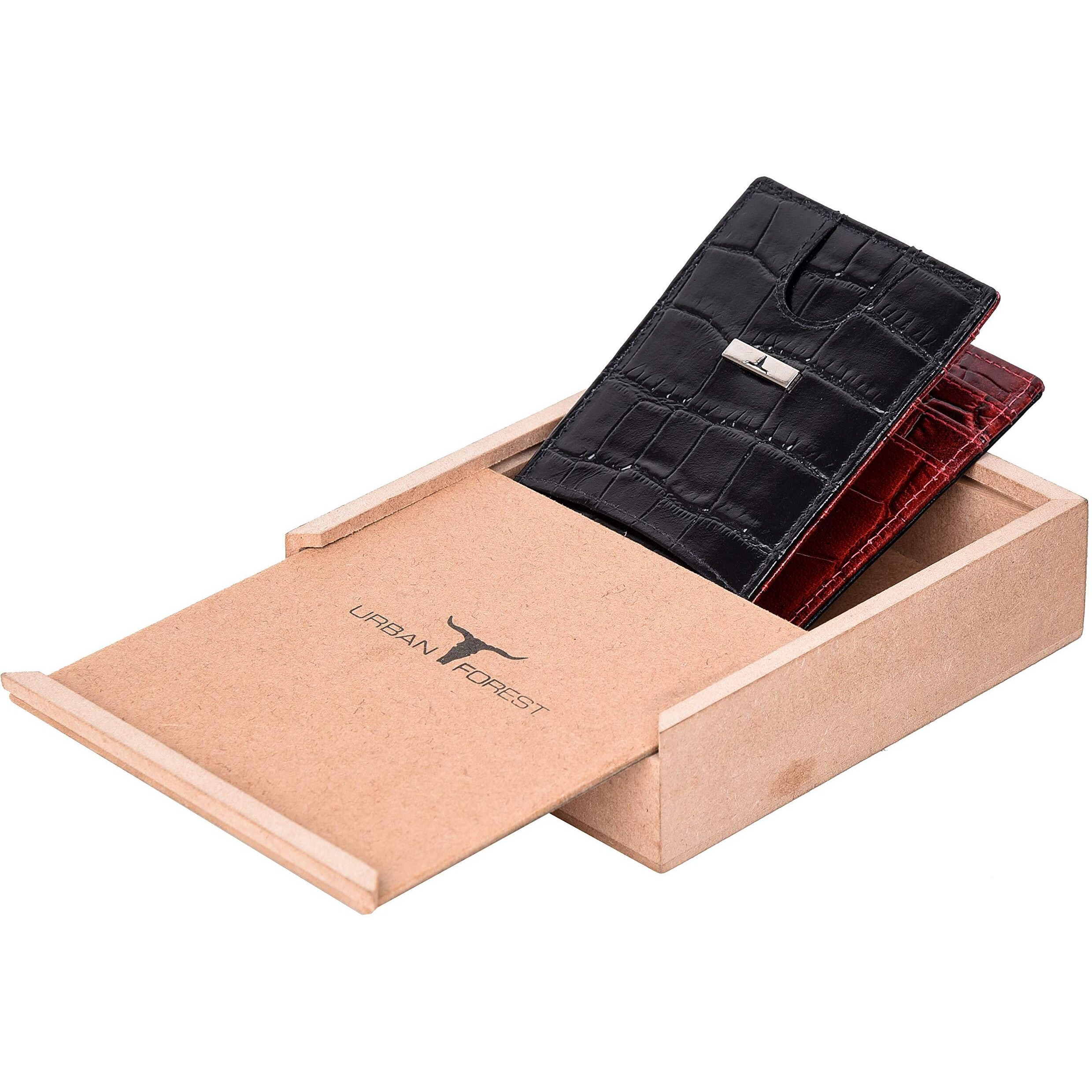 URBAN FOREST Eddy Printed Black/Dark Red Money Clip Leather Wallet for Men
