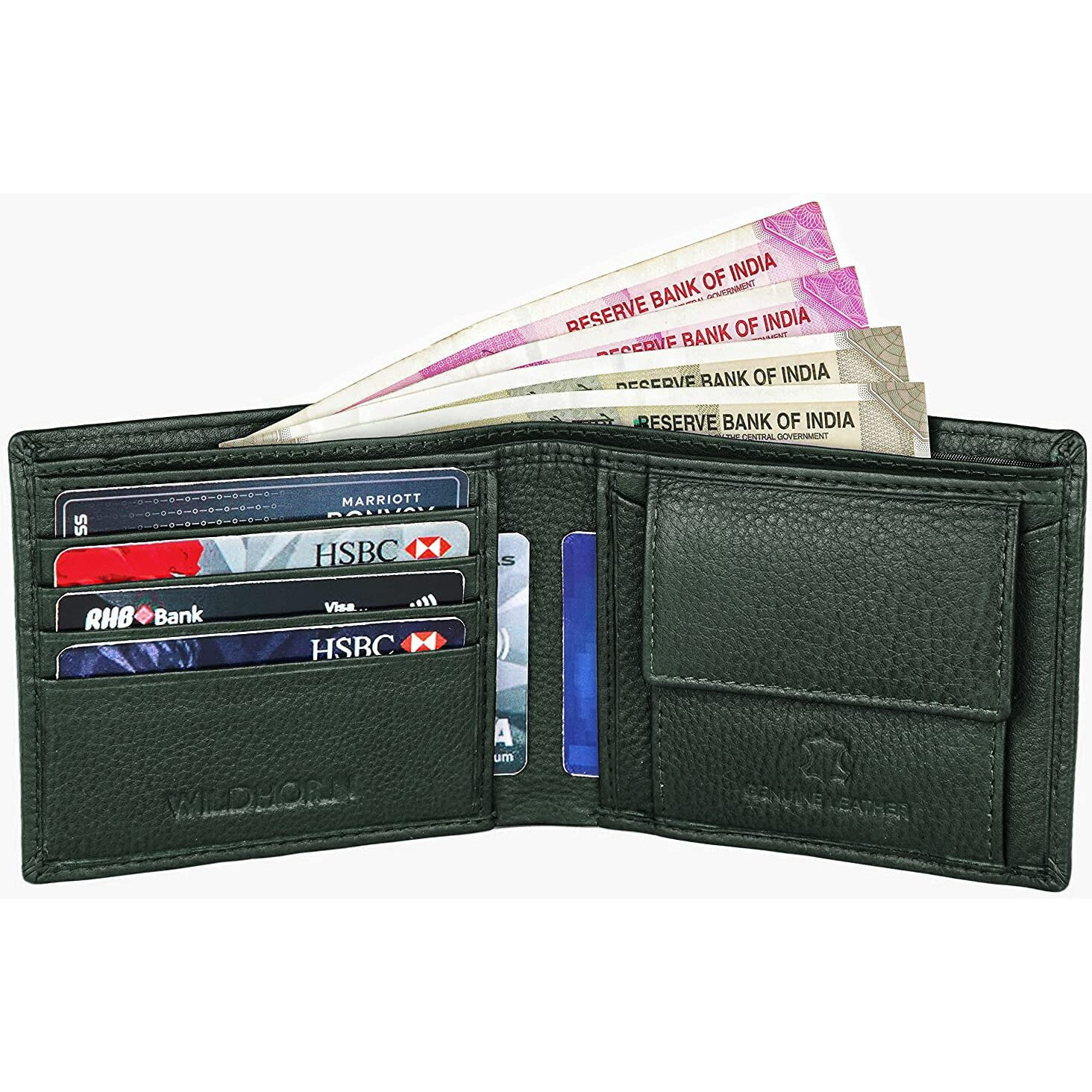 WildHorn Green Leather Wallet I Minimalist Mens Wallet, Green New Nappa
