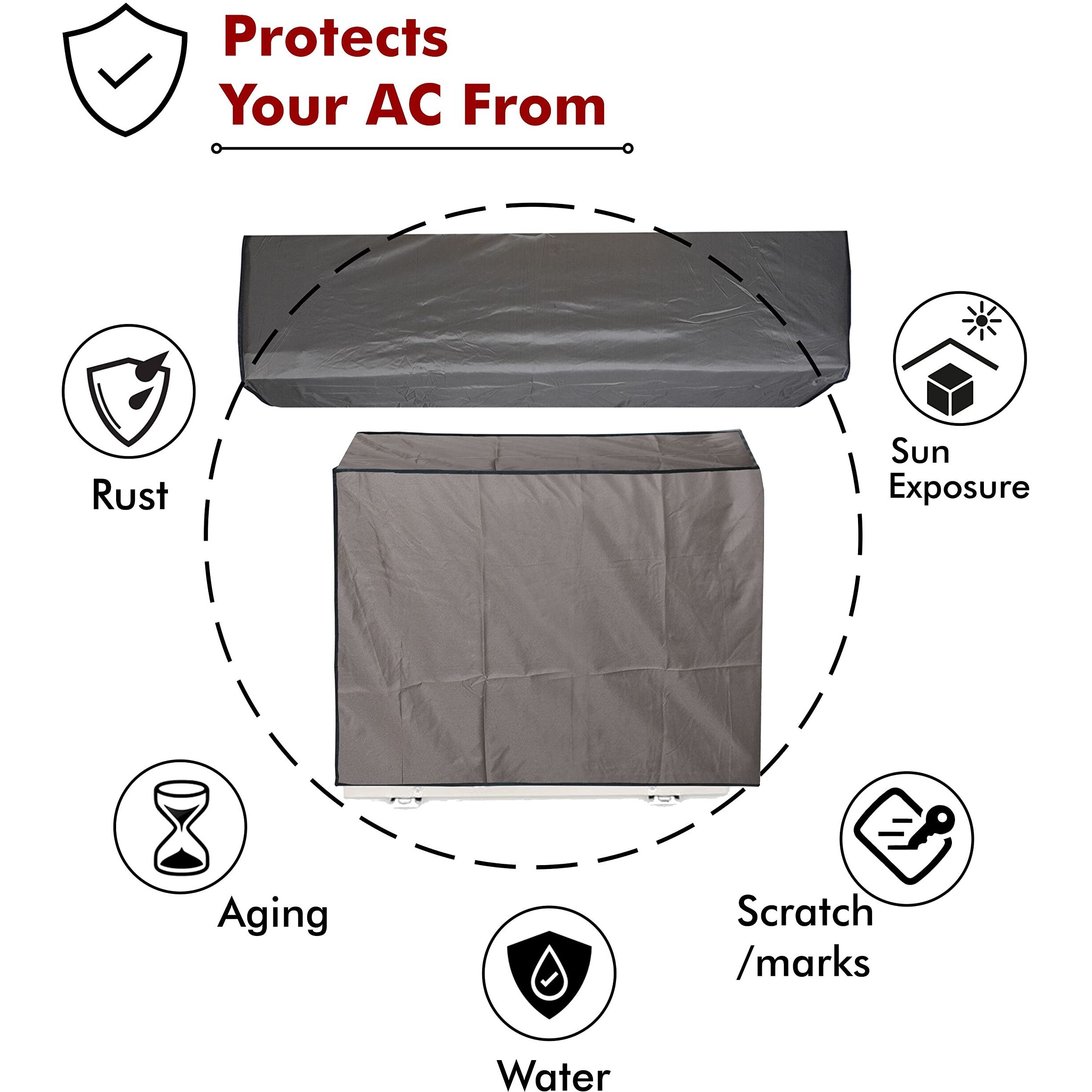 Yellow Weaves Polyvinyl Chloride (PVC) 100% Waterproof And Dust Proof Split Ac Cover For 1.5 To 2.0 Ton - Grey