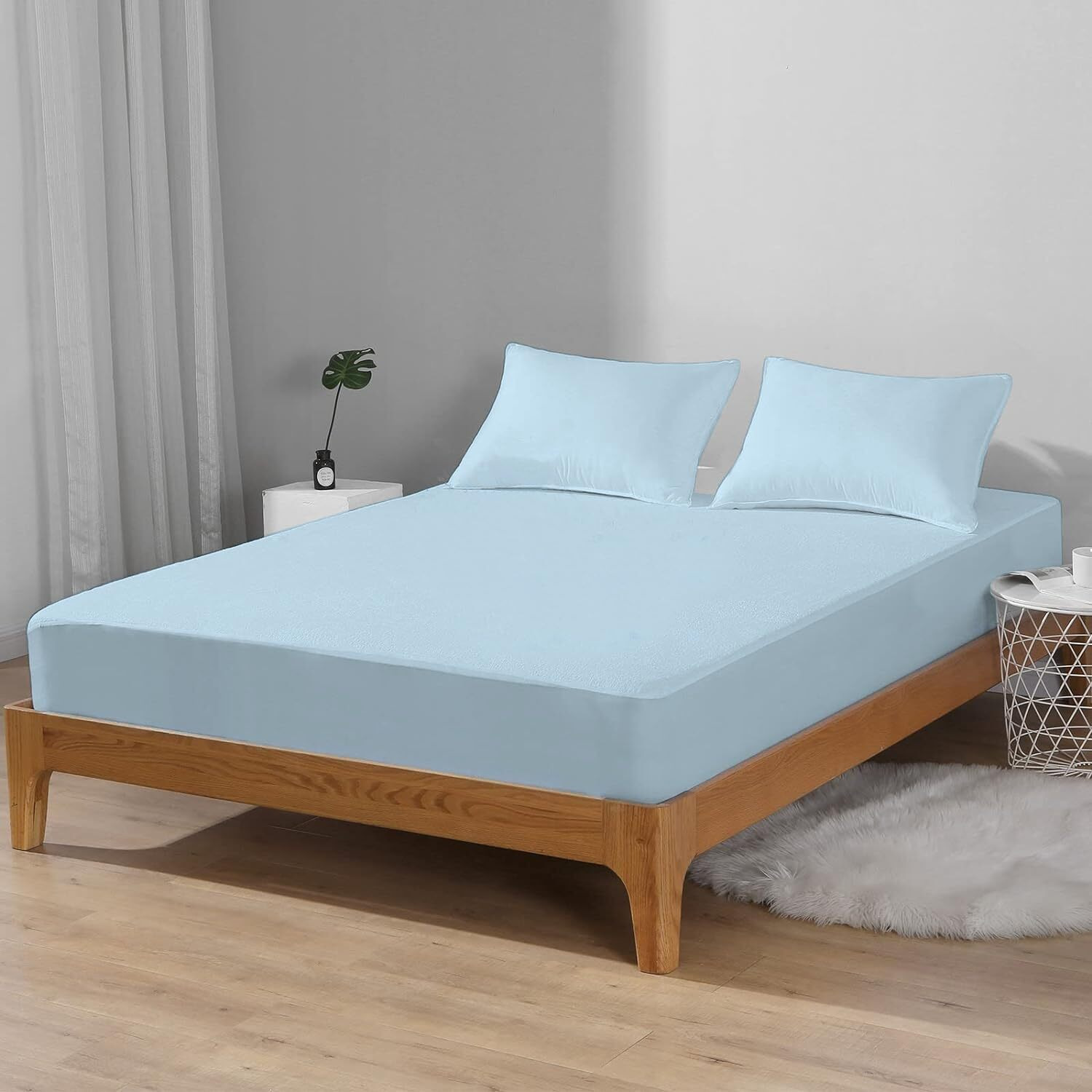 Trance Home Linen Premium 220 GSM+ 72  x 66  Cotton Terry Waterproof Mattress Protector | Elasticated Fitted Style Non-Toxic Bed Protector | Mattresses Cover (72x66 inch | 6x5.5 feet_ Sky Blue)