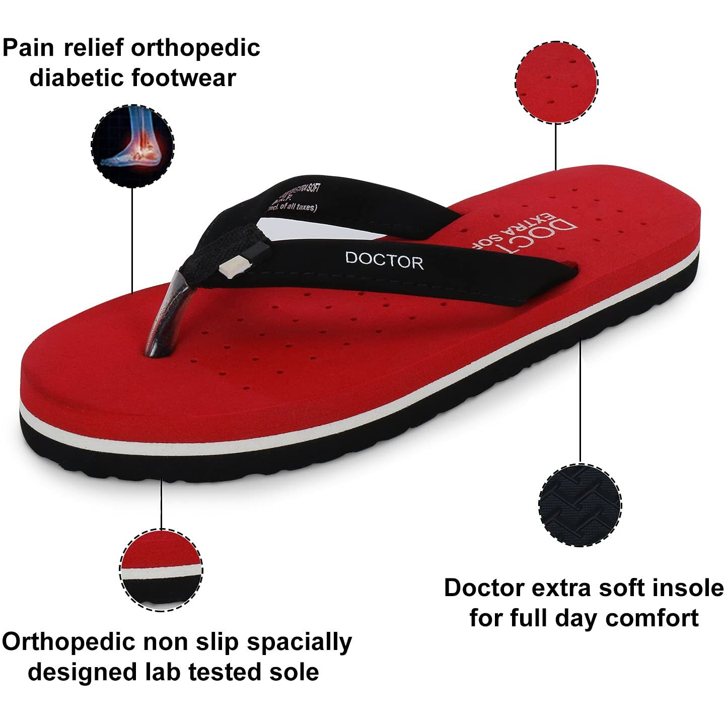 DOCTOR EXTRA SOFT Women s Orthopedic Slipper (Red_3 UK)