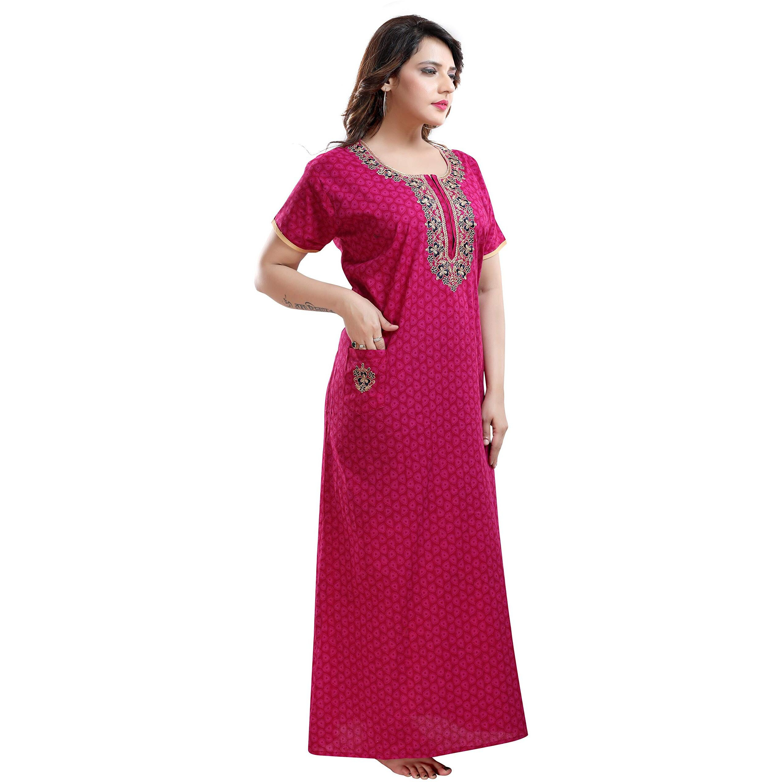TRUNDZ Women s Cotton Embroidered Maxi Night Gown (2193-2196_Pink)