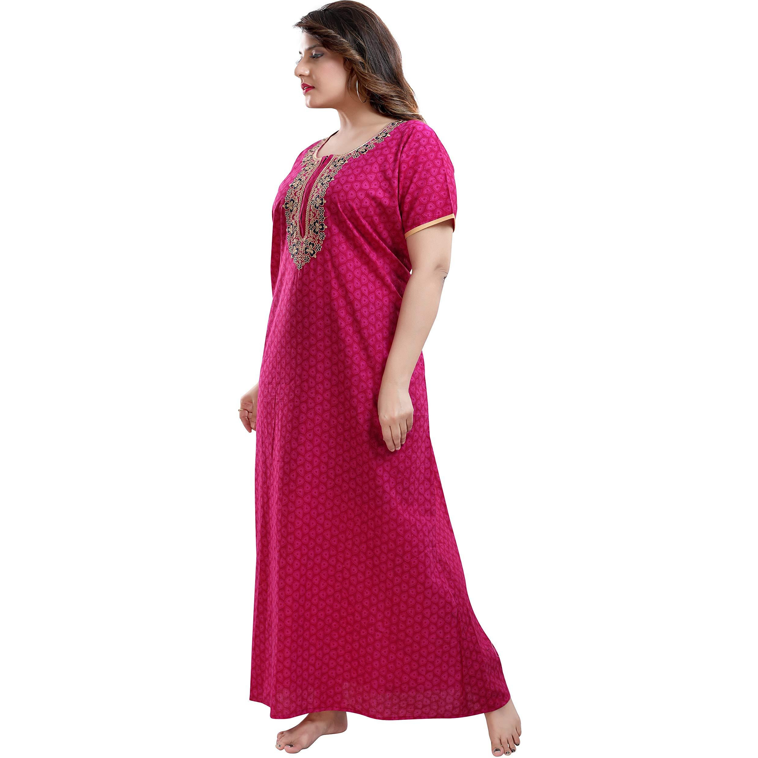 TRUNDZ Women s Cotton Embroidered Maxi Night Gown (2193-2196_Pink)