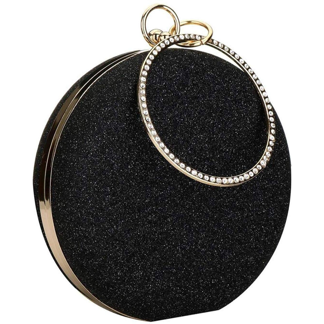 TOOBA Women Handicraft Beautiful Round Box Clutch Bag Purse for Bridal, Casual, Wedding Bag for Women & Girls (Sparkling Black)