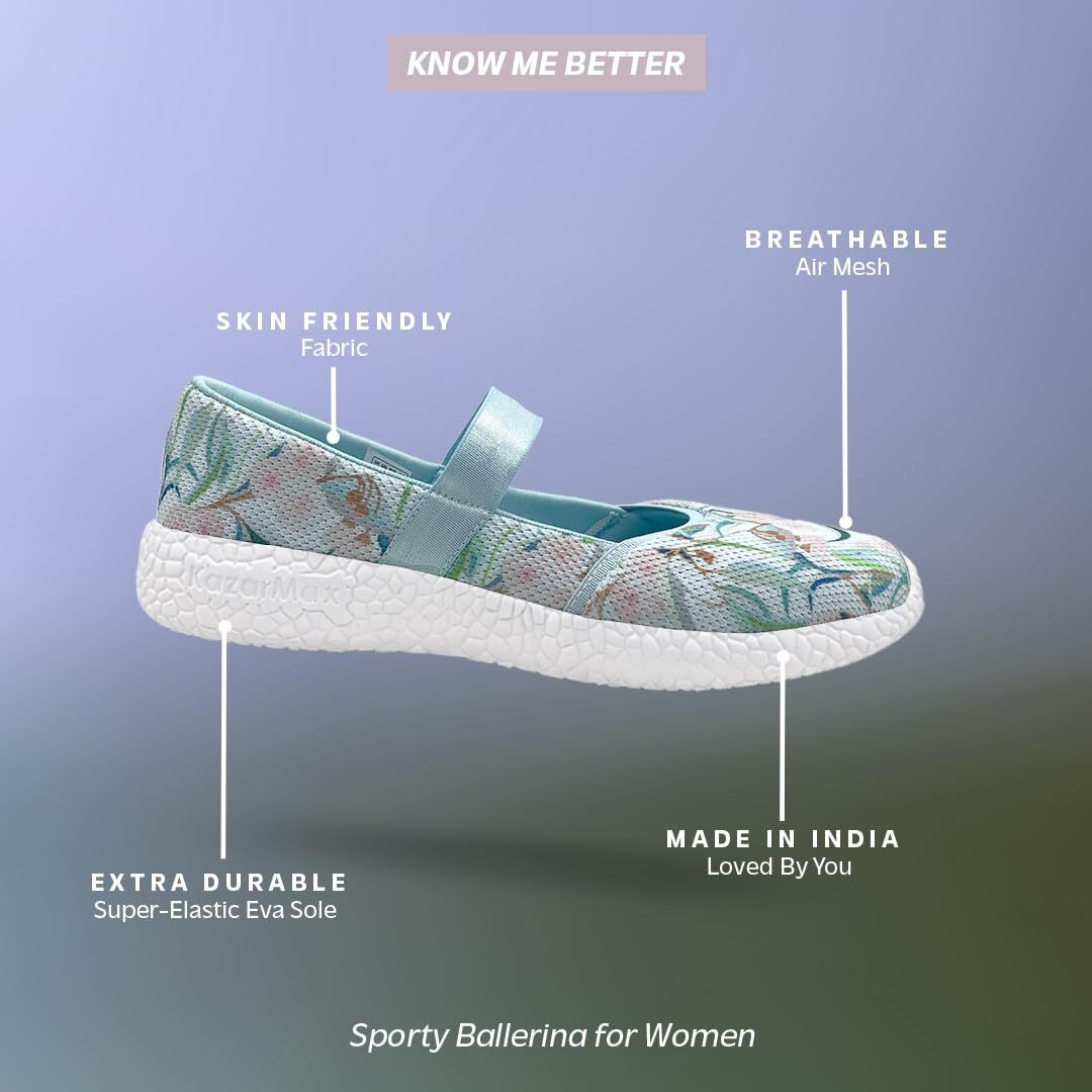 KazarMax Women s Blue Floral Printed Air Cooled Ballerinas Ballet Flat - 7 UK