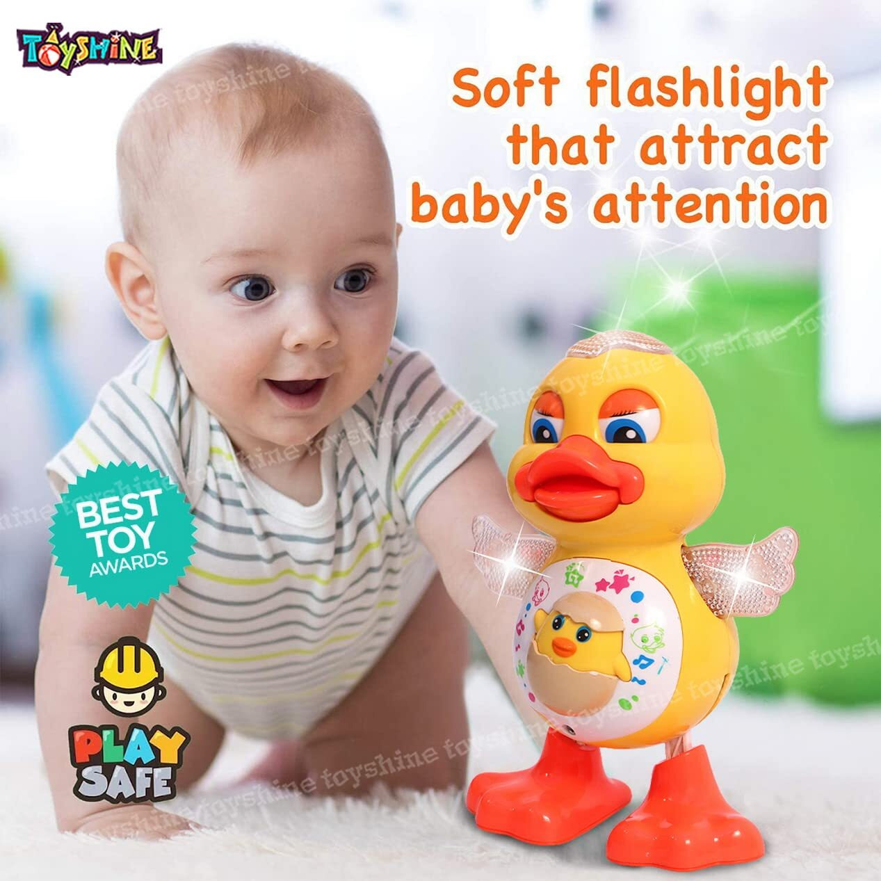 Toyshine Dancing Duck with Music Flashing Lights and Real Dancing Action (Battery Included),Plastic,Multi Color,Pack of 1