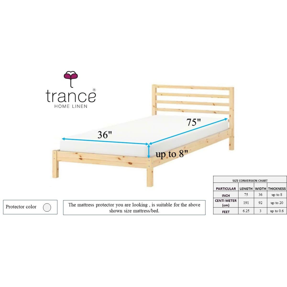 Trance Home Linen Premium 220 GSM+ 75  x 36  Cotton Terry Waterproof Mattress Protector | Elasticated Fitted Style Non-Toxic Bed Protector | Mattresses Cover (75x36 inch | 6.25x3 feet, Coral)