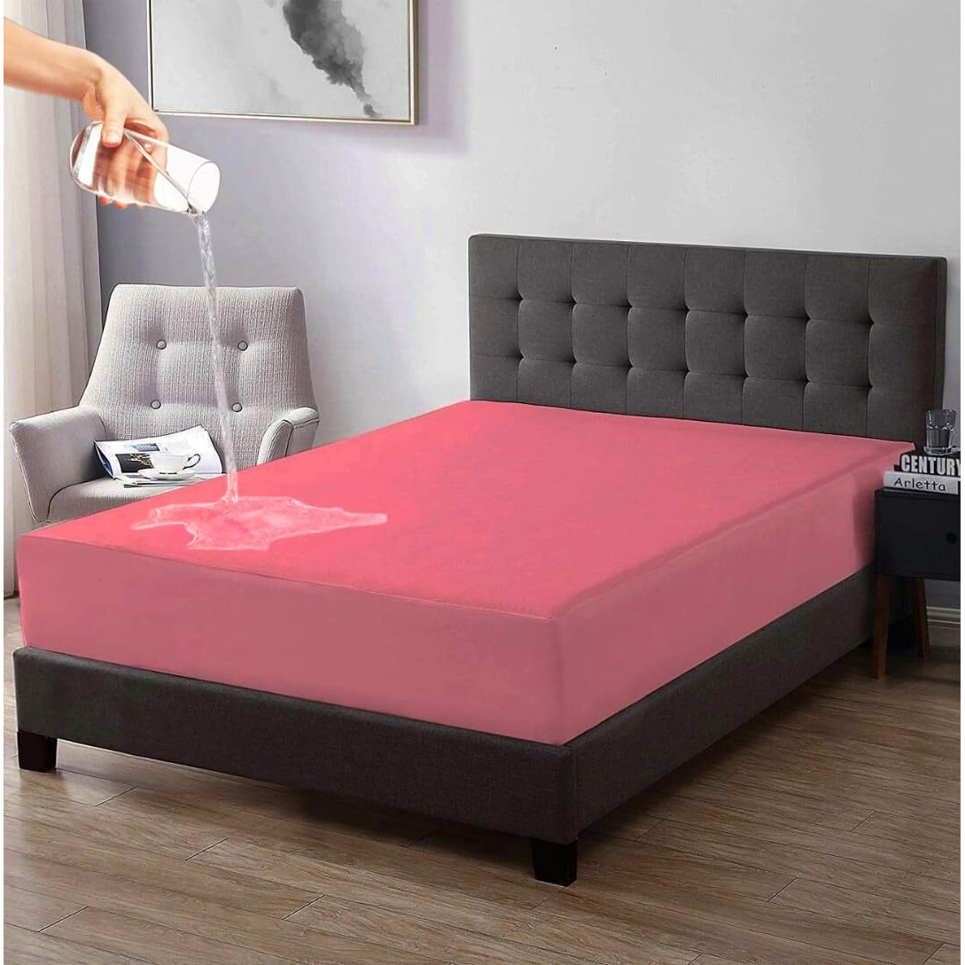 Trance Home Linen Premium 220 GSM+ 72  x 48  Cotton Terry Waterproof Mattress Protector | Elasticated Fitted Style Non-Toxic Bed Protector | Mattresses Cover (72x48 inch | 6x4 feet_ Coral)