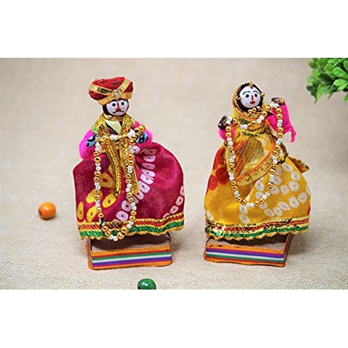 JH Gallery Handmade Recycled Material Rajasthani Dulha Dulhan Decorative Figurines for Home Decor/Home Furnishing/Figurine/Idol/Gifting Idol (Multicolour, 11 x 11 cm) (Doll Dulha Dulhan)