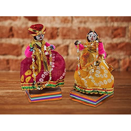 JH Gallery Handmade Recycled Material Rajasthani Dulha Dulhan Decorative Figurines for Home Decor/Home Furnishing/Figurine/Idol/Gifting Idol (Multicolour, 11 x 11 cm) (Doll Dulha Dulhan)
