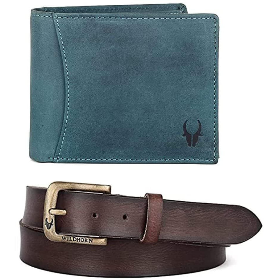 WildHorn Gift Hamper for Men I Leather Wallet & Belt Combo Gift Set I Gift for Friend, Boyfriend,Husband,Father, Son etc (Blue)