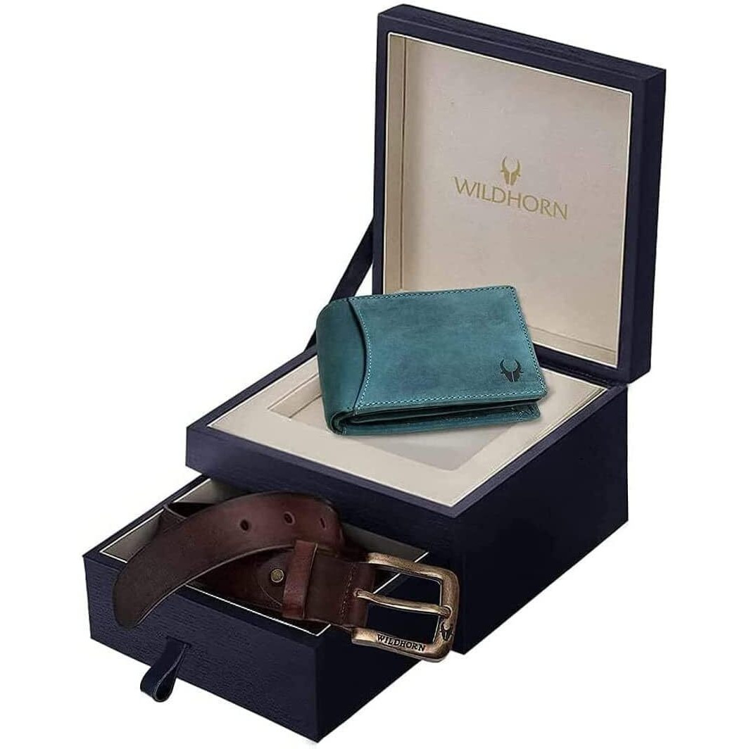 WildHorn Gift Hamper for Men I Leather Wallet & Belt Combo Gift Set I Gift for Friend, Boyfriend,Husband,Father, Son etc (Blue)
