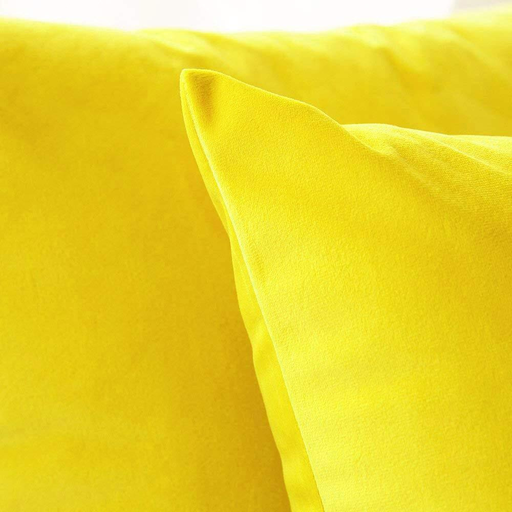 Khooti Decorative Velvet Square Cushion Cover Throw Pillow Cover for Living Room Couch Diwan Single Seater Sofa, Colourful Modern 12 x 18 Inches / 30 x 45 cm (Colour - Lemon Yellow)(Set of 1 Piece)