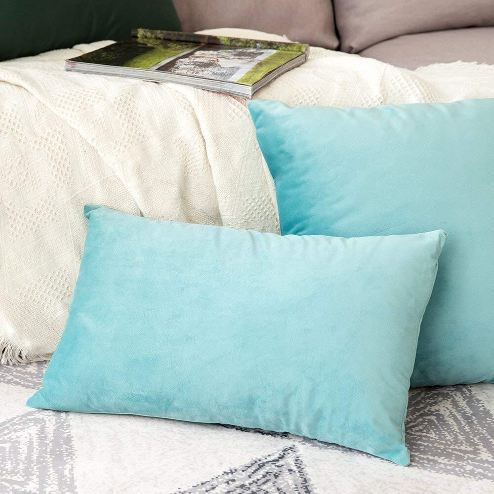 Khooti Rectangular Velvet Cushion Cover, 20x30 (Teal Green)(Pack of 1)