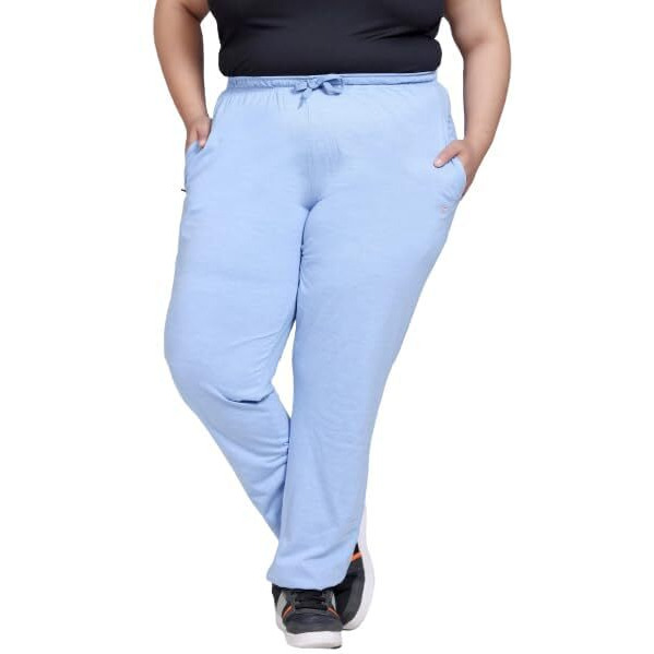 CUPID Regular Fit Plain Cotton Night Track Pants, Sports Trouser, Lower, Joggers for Lounge Wear n Daily Use Gym Wear for Women - Large, Sky Blue