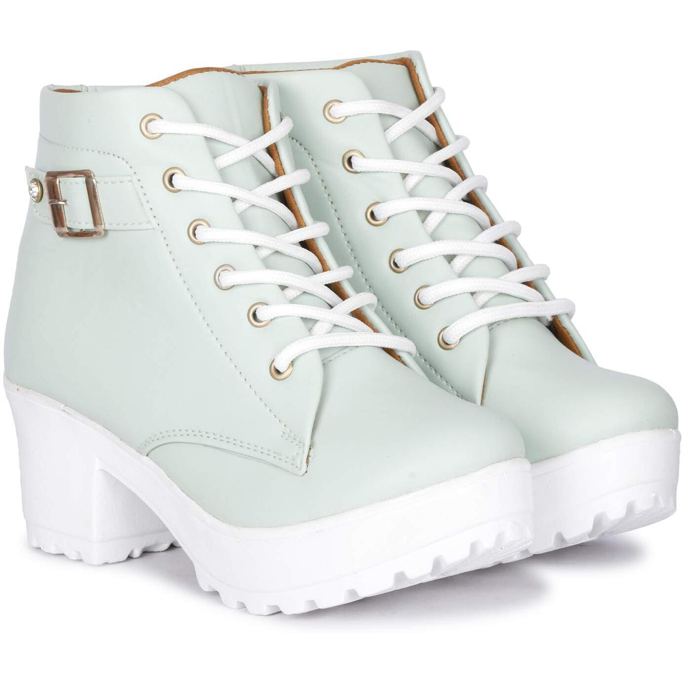 KRAFTER Women s High Ankle Synthetic Classic Casual Boots (Sea Green Buckle, 5 UK)