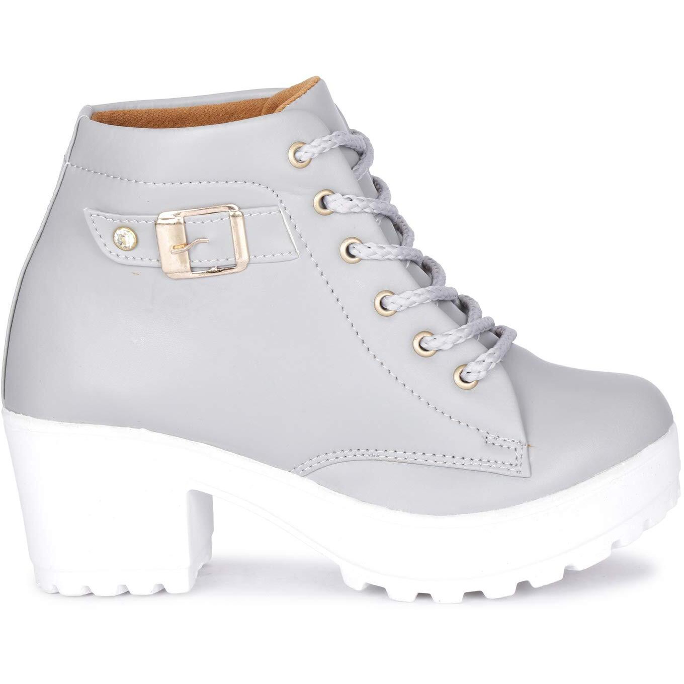 KRAFTER Womens High Ankle Denim Synthetic Leather Casual Boots (Grey, 8 UK)