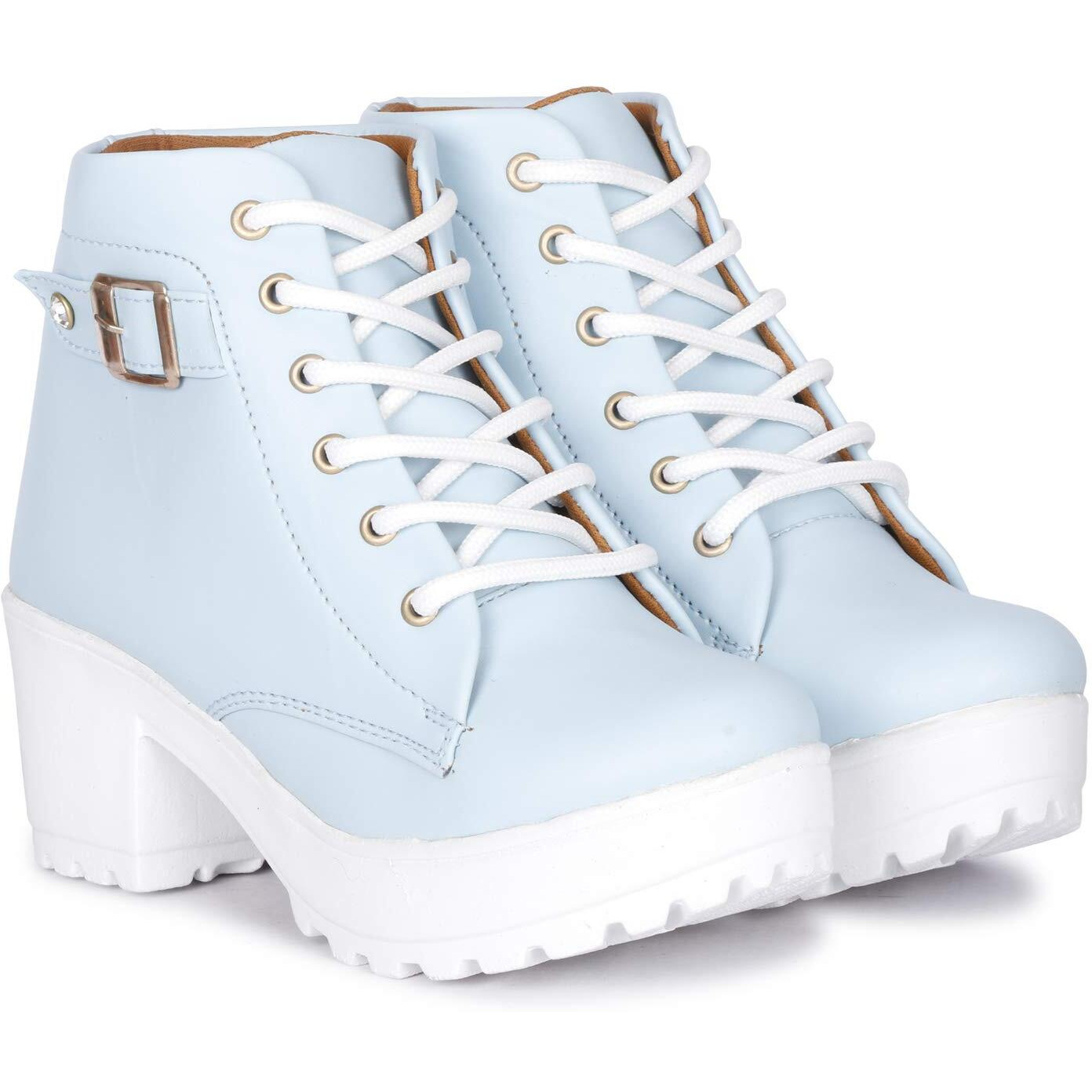 KRAFTER Sky Blue Denim Synthetic Leather High Ankle Women s Casual Boots (3 UK)