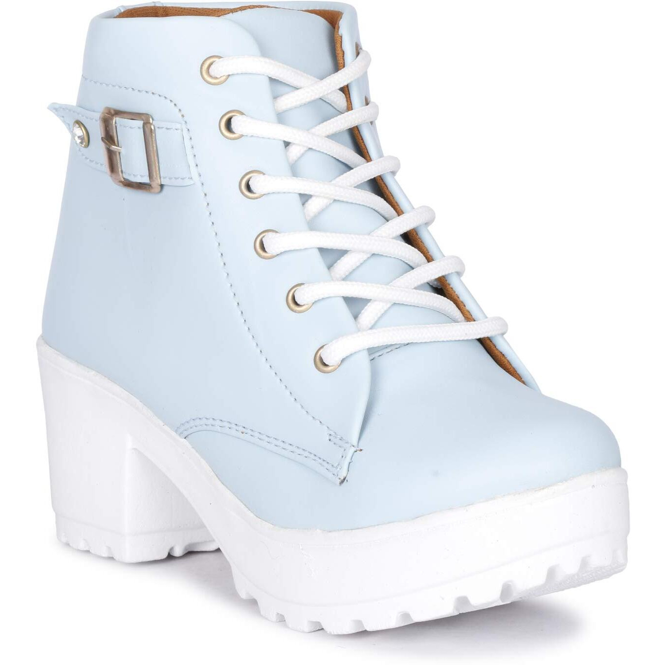 KRAFTER Sky Blue Denim Synthetic Leather High Ankle Women s Casual Boots (3 UK)