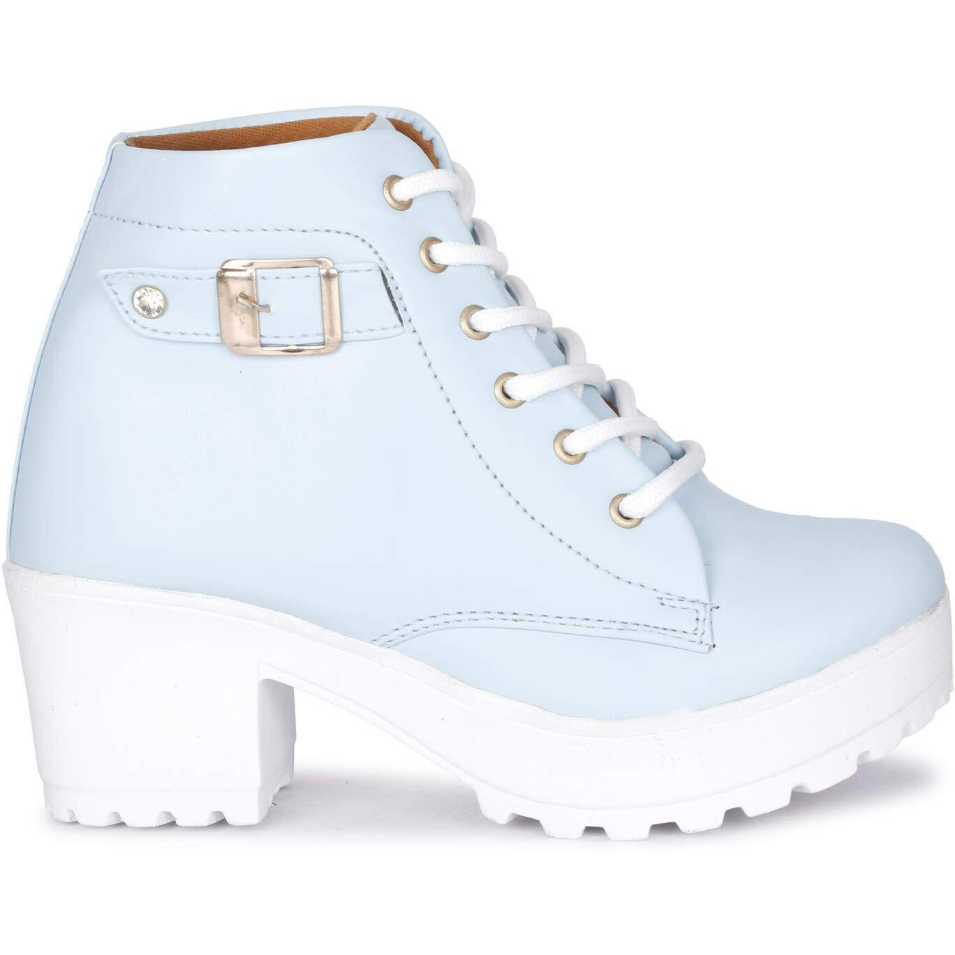 KRAFTER Sky Blue Denim Synthetic Leather High Ankle Women s Casual Boots (3 UK)