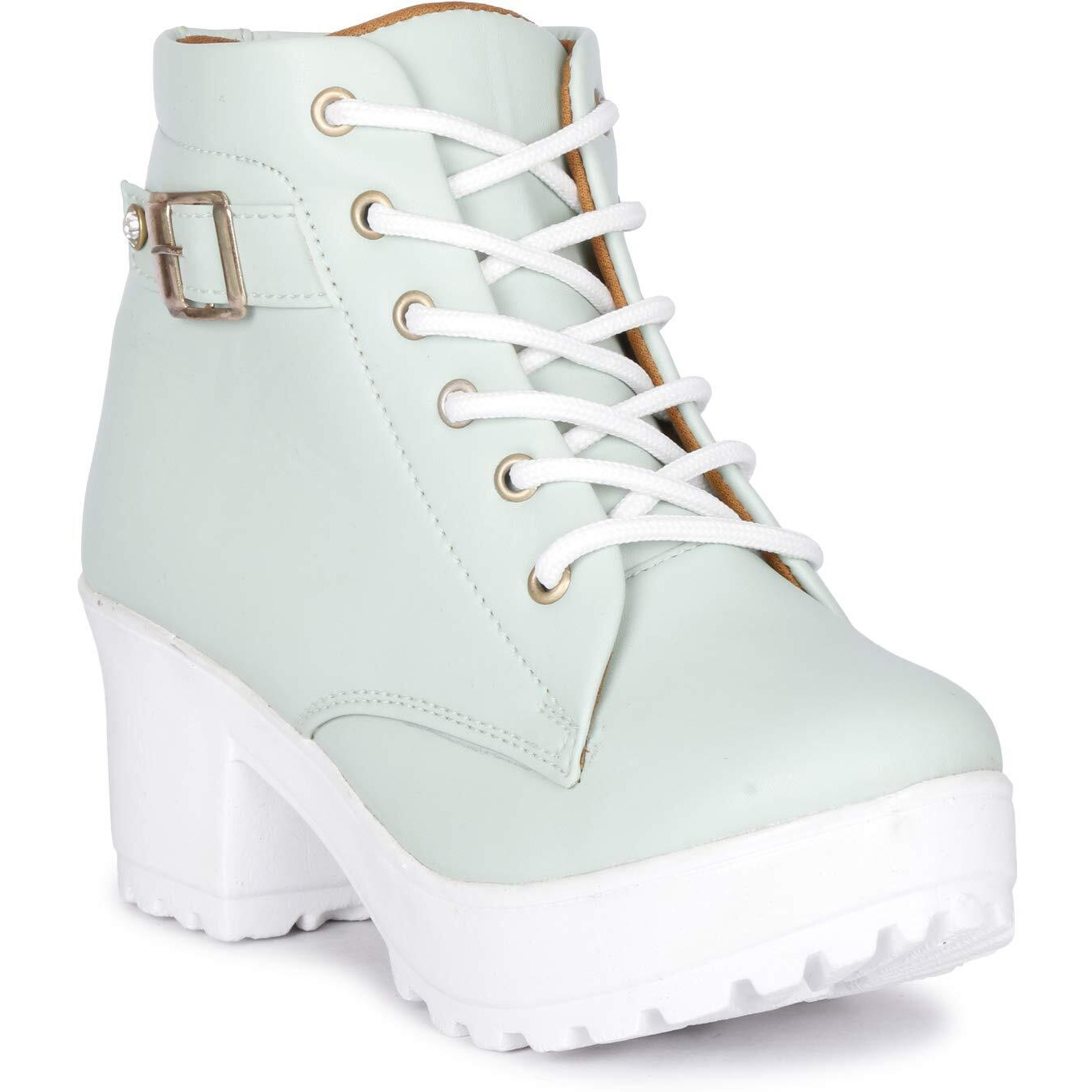 KRAFTER Sea Green Denim Synthetic Leather High Ankle Women s Casual Boots (3 UK)