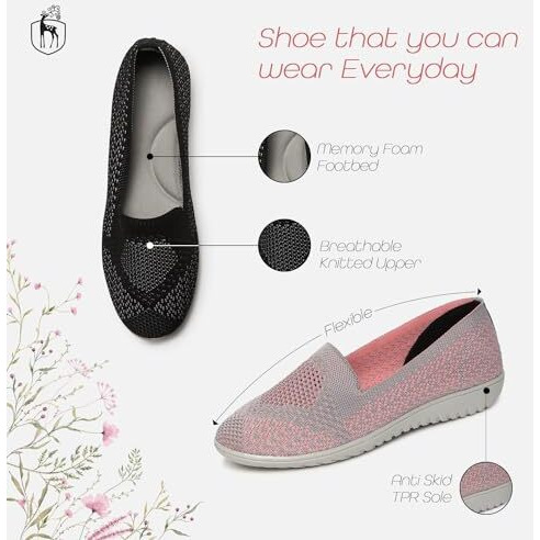 Marc Loire Women s Athleisure Knitted Active Wear Slip-On Ballet Loafer Shoes Pink - 7 Uk