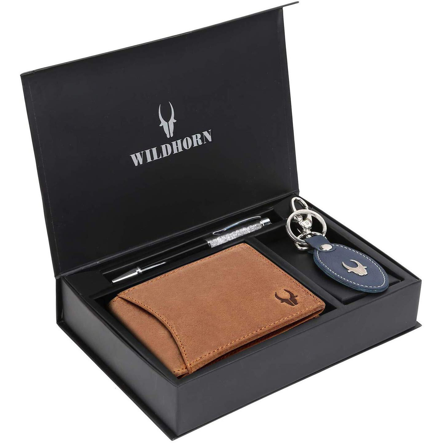 WildHorn Gift Hamper for Men I Leather Wallet, Keychain & Pen Combo Gift Set I Gift for Friend, Boyfriend,Husband,Father, Son etc