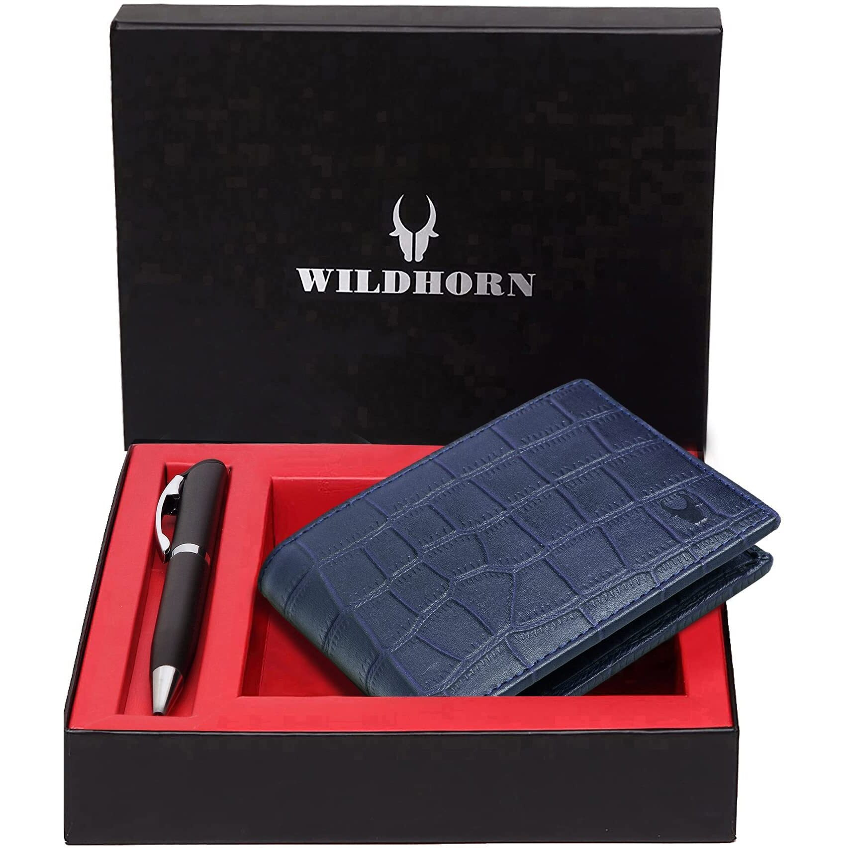 WildHorn Blue Croco201 Leather Men s Wallet & Pen Combo Set (699700)