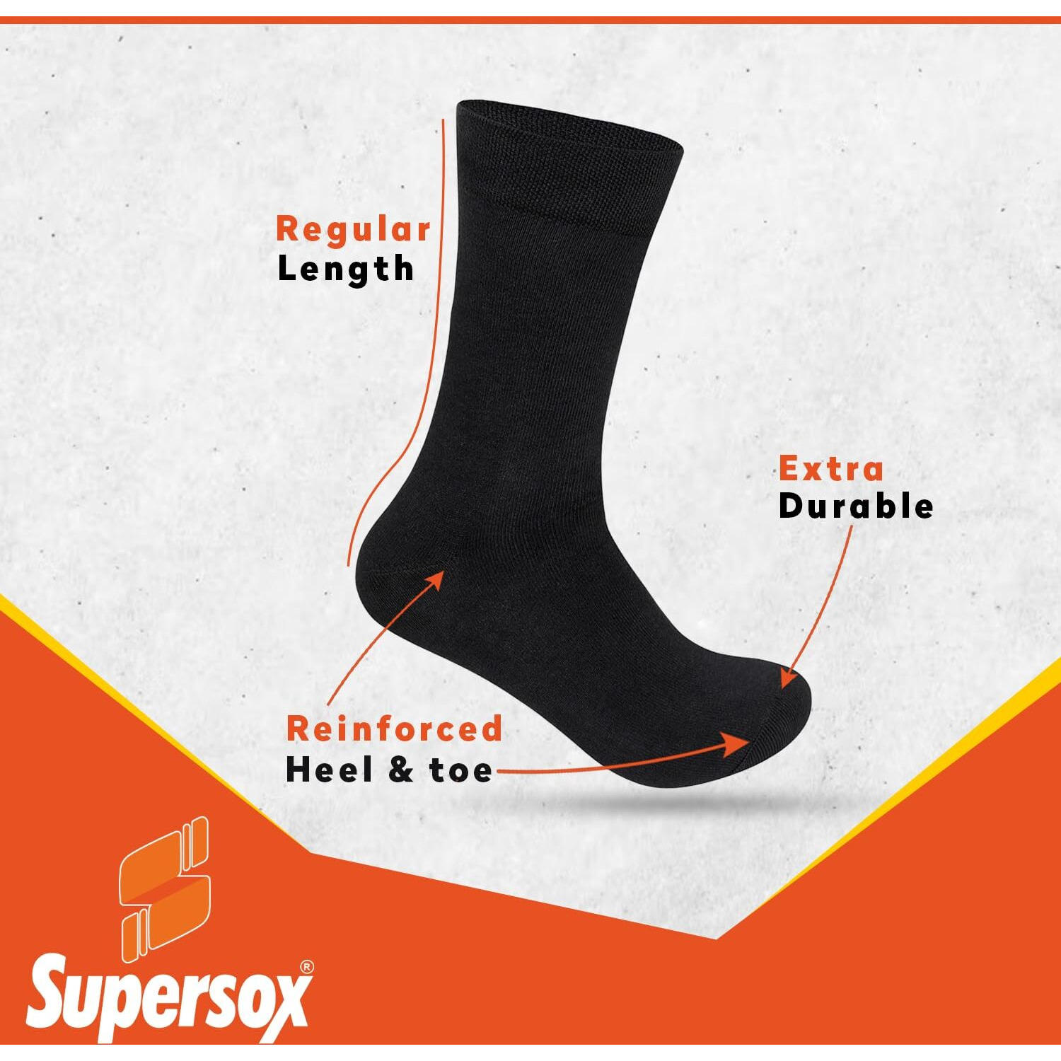 Supersox Formal/Office Crew Socks For Men Made With Premium Cotton. Reinforced Heel & Toe For Extended Durability. Anti Odour & Anti Bacterial - Pack Of 3, Free Size (Black, Regular)