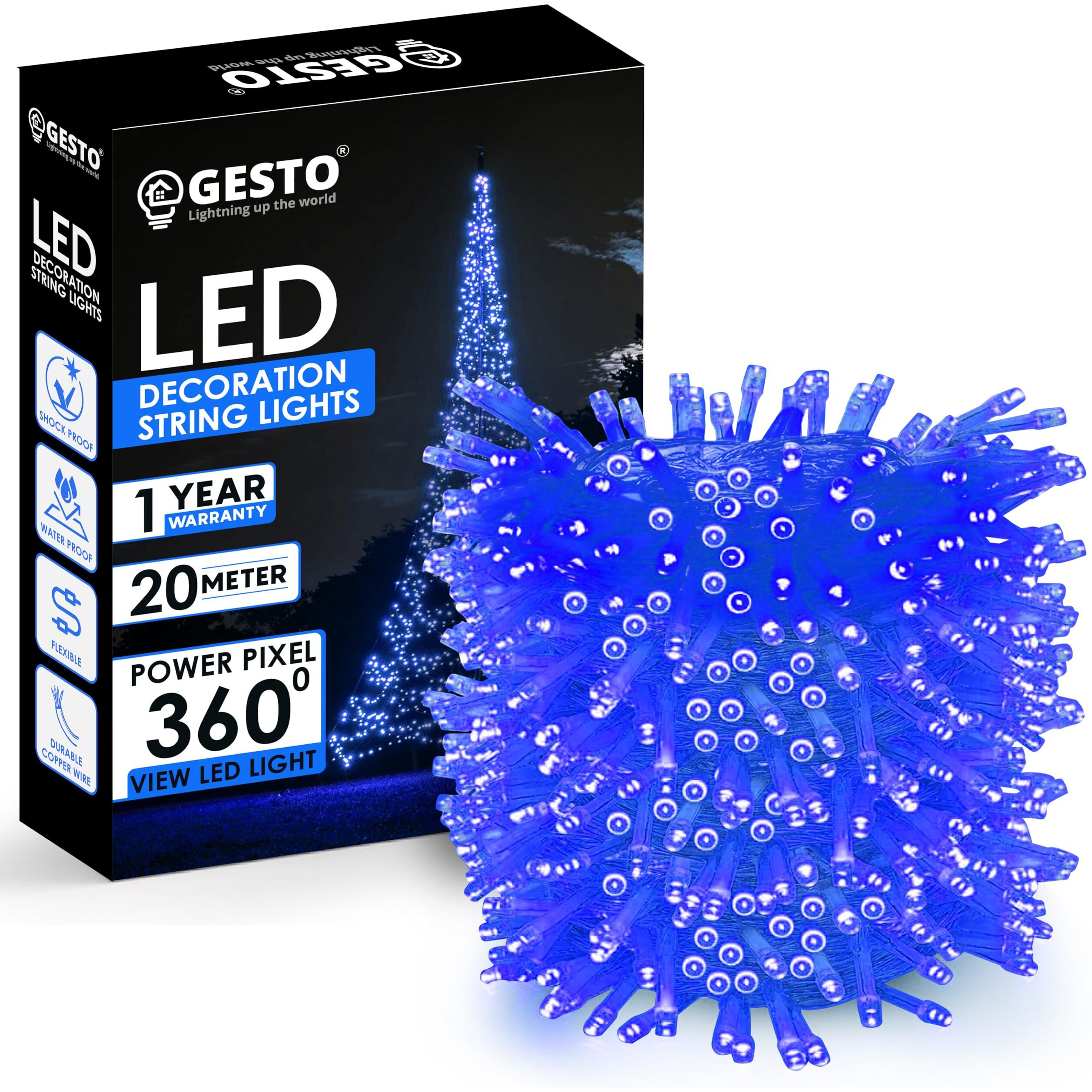 Gesto Blue Led Serial Lights for Decoration - String Lights for Home Decoration,Fairy Lights | Christmas, Diwali Decoration Lights for Balcony | Copper Wire Pixel Light (20 Meter | Pack of 1)