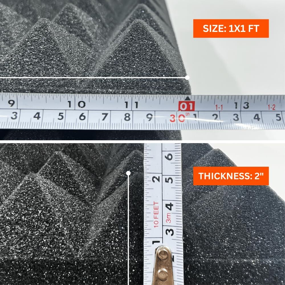 MMT Acoustix 36Pc Pyramid Acoustic Foam Panels | Pro Soundproofing for Youtubers, Podcasters & Studio Recording | 1x1Ft | 2 Thick | Charcoal Black