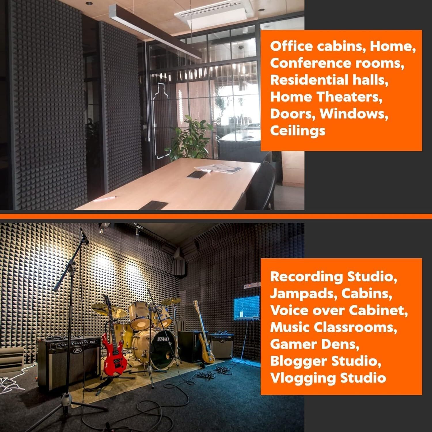 MMT Acoustix 36Pc Pyramid Acoustic Foam Panels | Pro Soundproofing for Youtubers, Podcasters & Studio Recording | 1x1Ft | 2 Thick | Charcoal Black