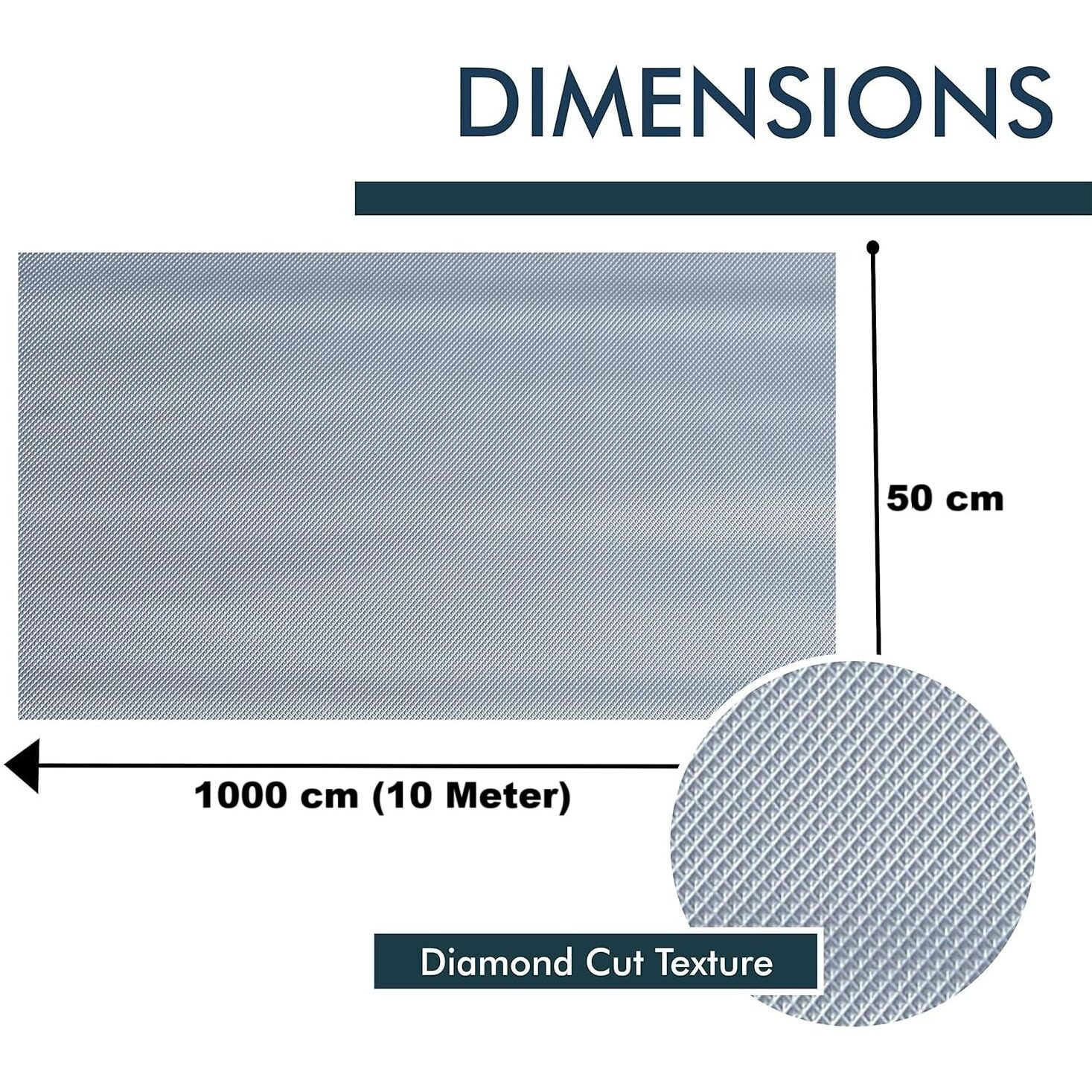 KayJen 50cm x 10m Silver Anti-Slip Mat | Food-Grade EVA Shelf Liner for Fridge, Kitchen, Drawers & Cabinets | Water-Resistant, Durable Diamond Texture