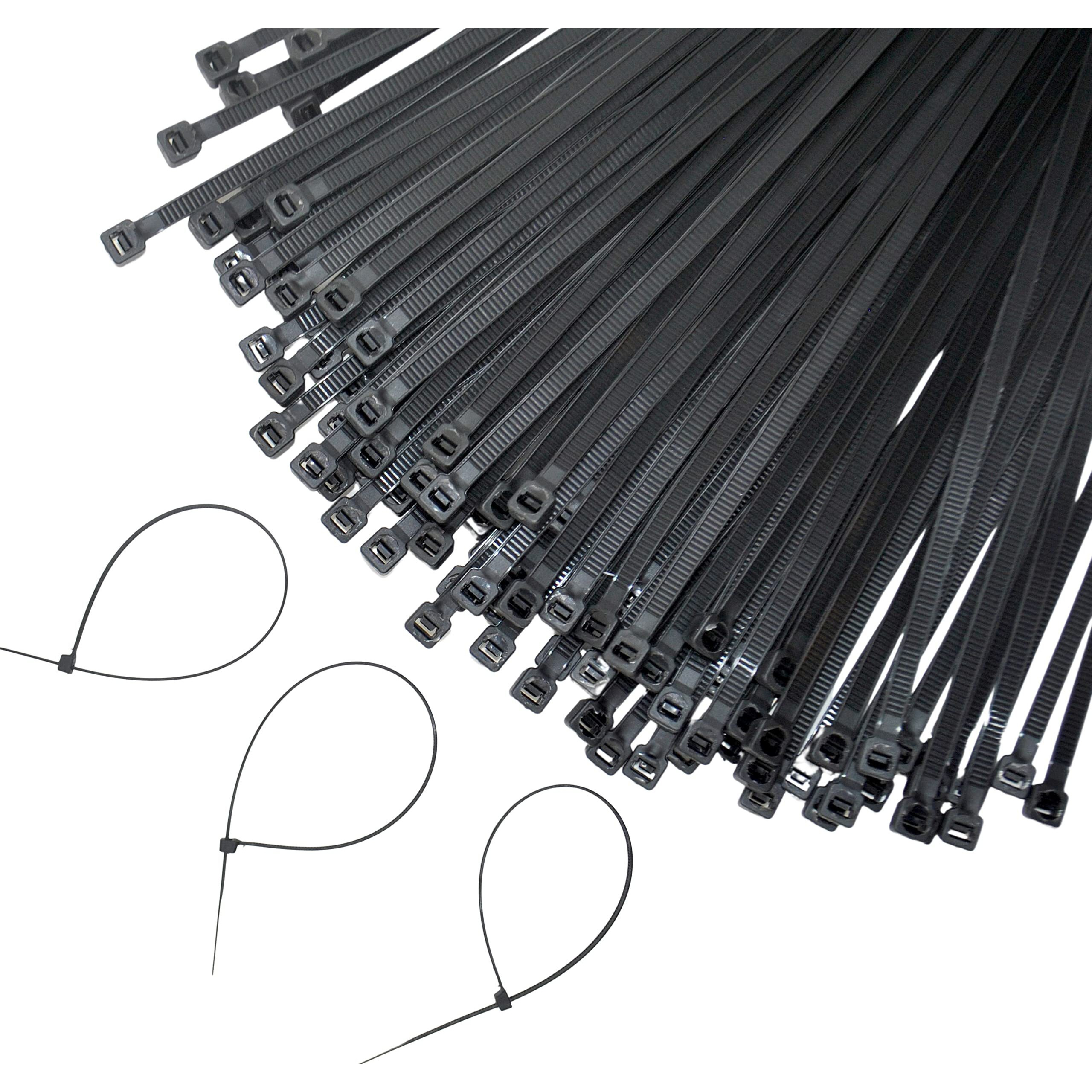 GLOBOMOTIVE Teeth Grip Nylon Self Locking Cable Ties, Black (350 mm x 4.8 mm,14 inch, Pack of 100) - Heavy Duty Strong Zip Wire Fastener Organizer Tie